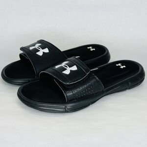 Under Armour 4D Foam Slide Sandals Black Youth Unisex Sz 1Y Adjustable Hook Loop